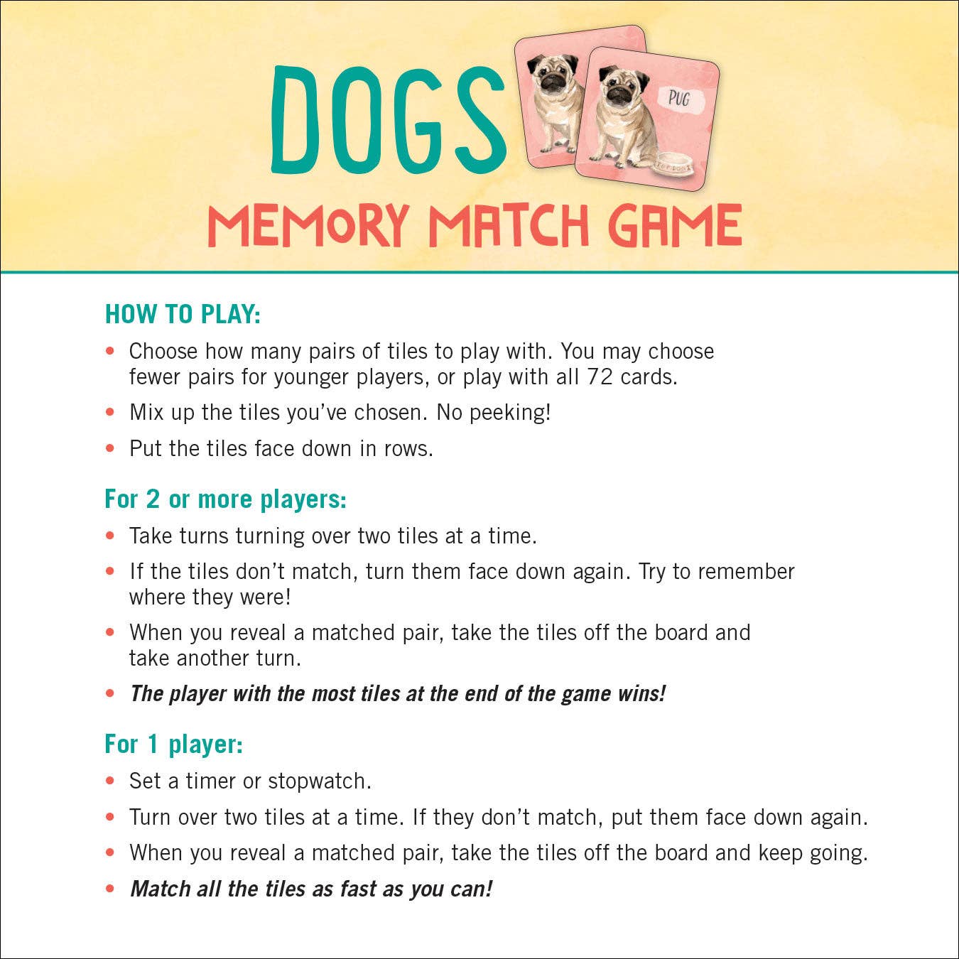 Peter Pauper Press - Wholesale Card Game - Dogs Memory Match Game (Set of 72 cards)3