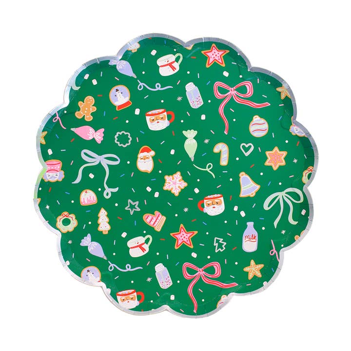 Jollity & Co. + Daydream Society - Wholesale Disposable Plate - Baking Spirits Bright Dark Green Scalloped Large Plates