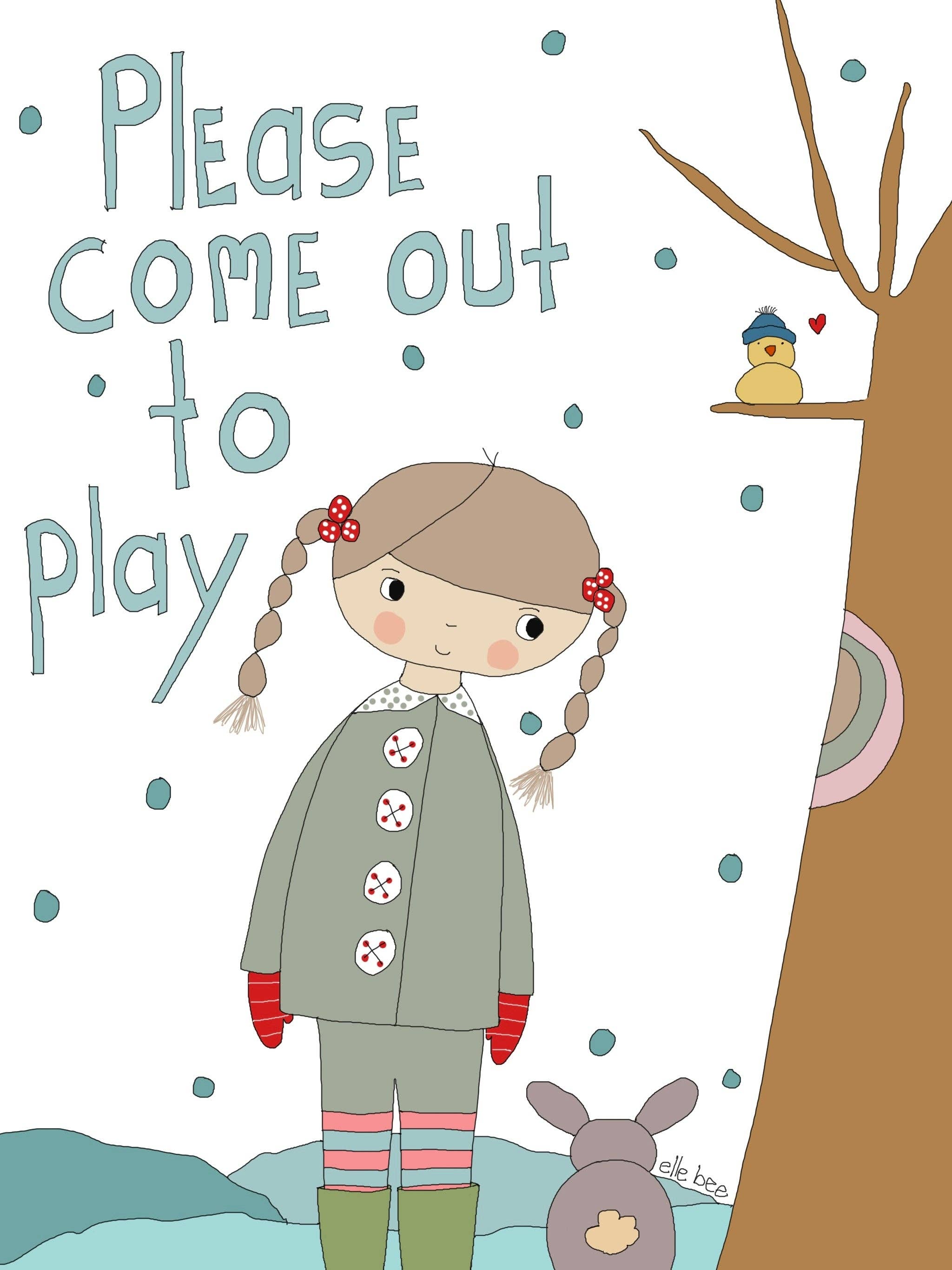 Elle Bee Art Studio - Wholesale Season's Greetings Card - “Please come out to play” greeting card winter1