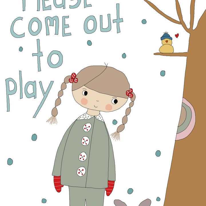Elle Bee Art Studio - Wholesale Season's Greetings Card - “Please come out to play” greeting card winter1