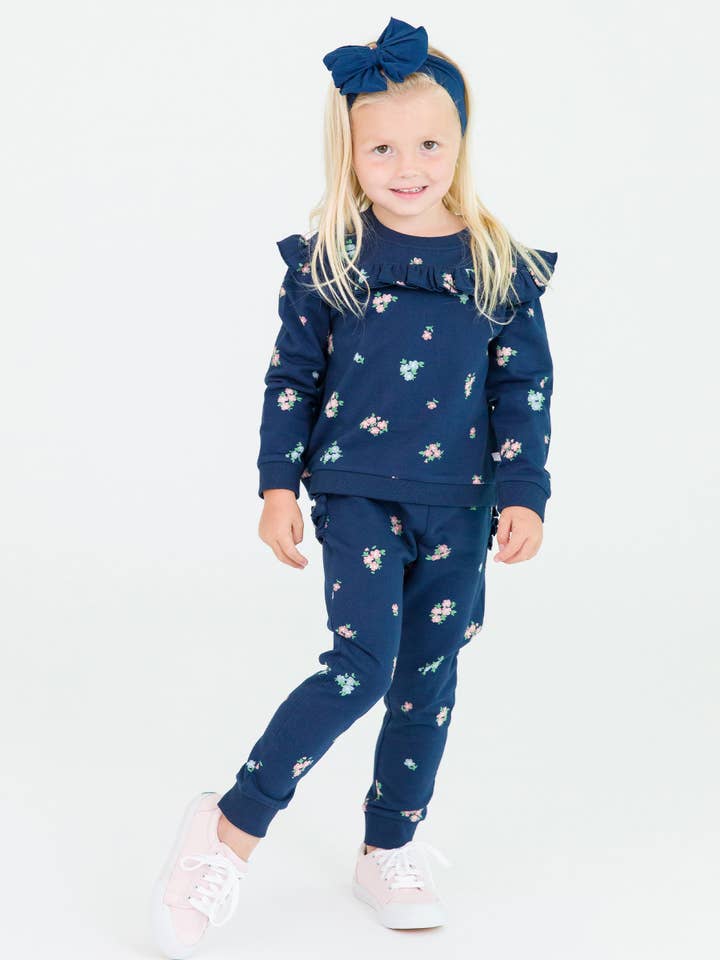Blue Girls Ready To Bloom Ruffle Long Sleeve Jogger Set for wholesale on Faire