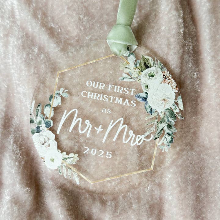 Our First Christmas as Mr. and Mrs. || 2025 Married Ornament for wholesale by Plum Grove Design