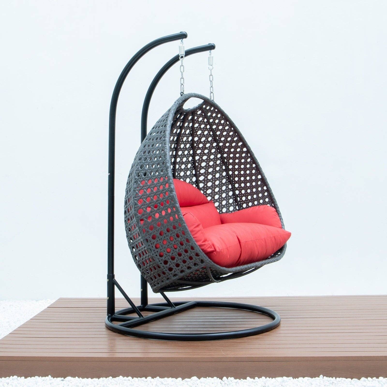 LeisureMod - Wholesale Egg Chair - Modern Charcoal Wicker Hanging Double Seater Egg Swing Chair100