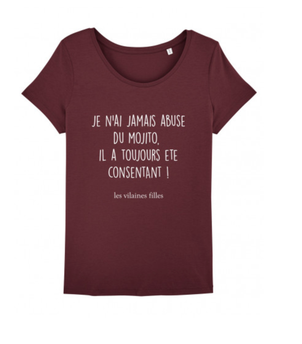 Les Vilaines Filles - Venta al por mayor Camiseta serigrafiada - Mujer - Camiseta de cuello redondo Abus de Mojito orgánico2