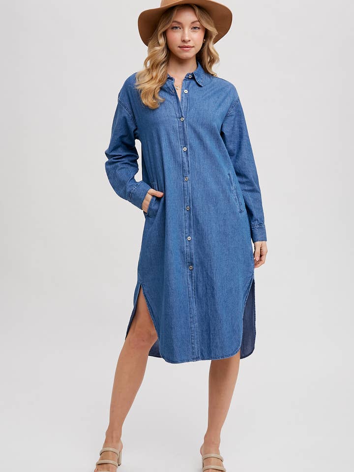 MIDI-JURK VAN DENIM MET LANGE MOUWEN voor wholesale door Bluivy