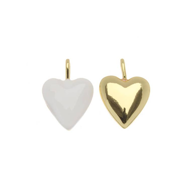 Jewel Pledge - Wholesale Individual Charm/Pendant - Silver/Gold Puff Heart Charm for Necklace, Shiny Enamel2