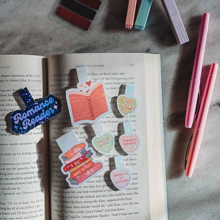 Midnight Readers Shop - Wholesale Bookmark - Romance Reader Magnetic Bookmarks | Romance tropes | Candy Hearts | A book a Day keeps reality away