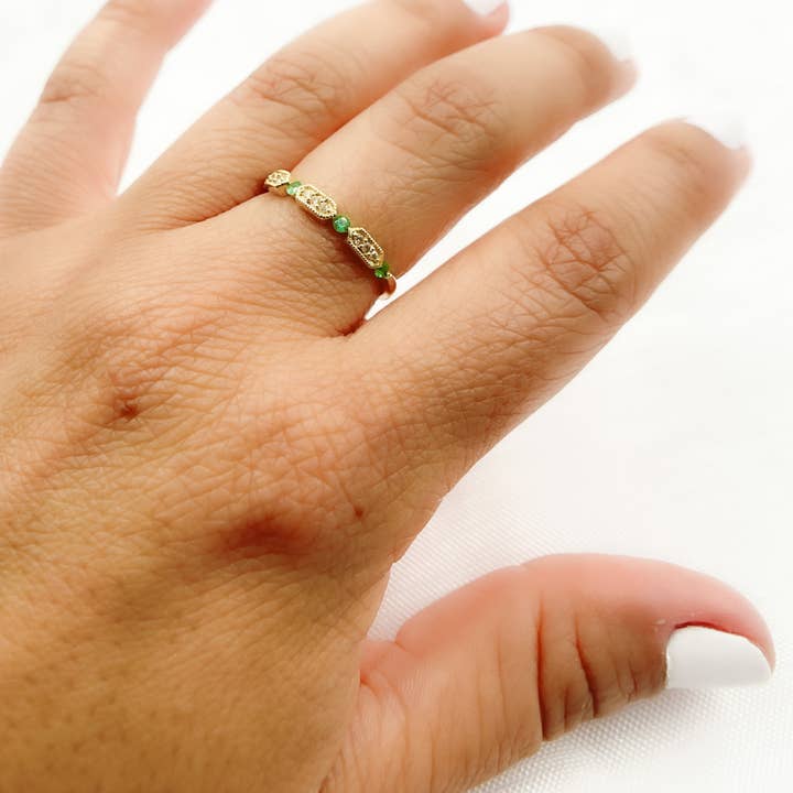 Yellow 14K Solid Gold Diamond & Emerald Ring. RAD00539EM for wholesale on Faire5