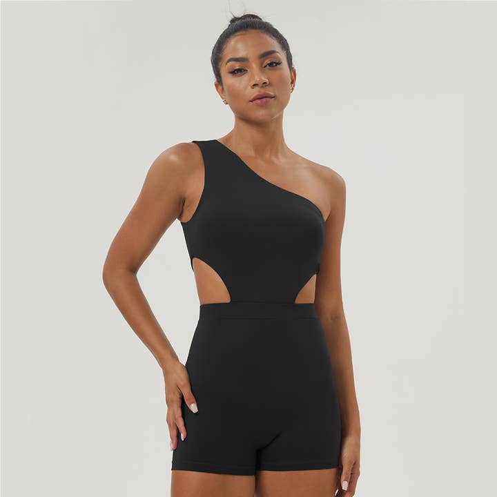 Sodalemon - Wholesale Jumpsuit - Women's - Women One-Shoulder Elastic Padded Fitness Gym Yoga Jumpsuit
