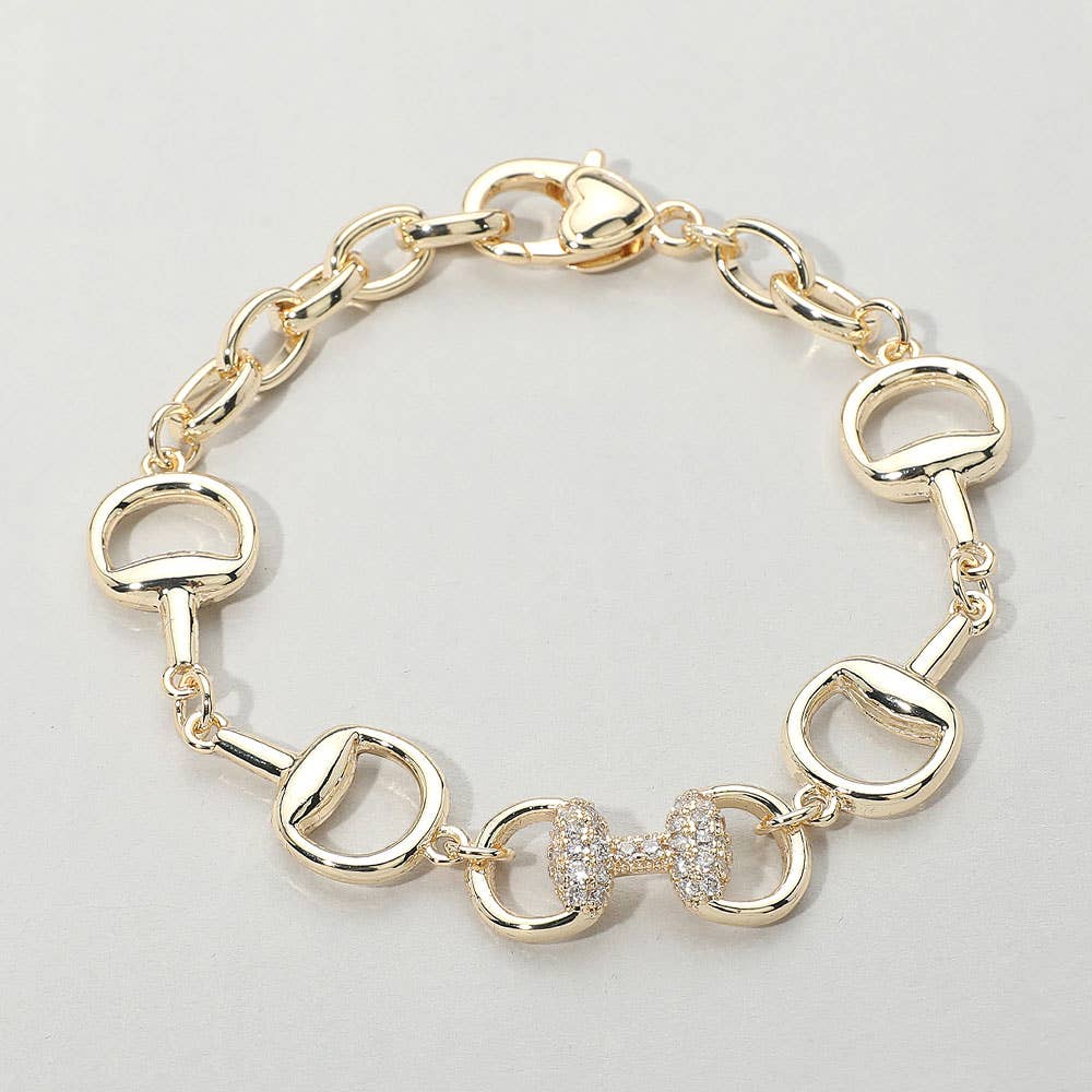 Sensibling Corp. - Wholesale Link & Chain Bracelet - 14K Gold Plated CZ Stone Paved Equestrian Bit Chain Bracelet0