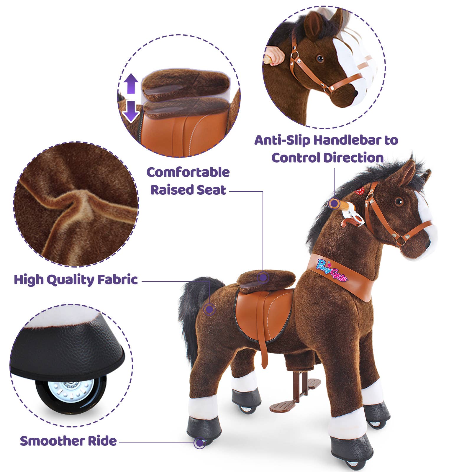 PonyCycle - Wholesale Rocking Horse - Kids - PonyCycle Ride-On Chocolate Brown Horse | Plush Riding Toy8