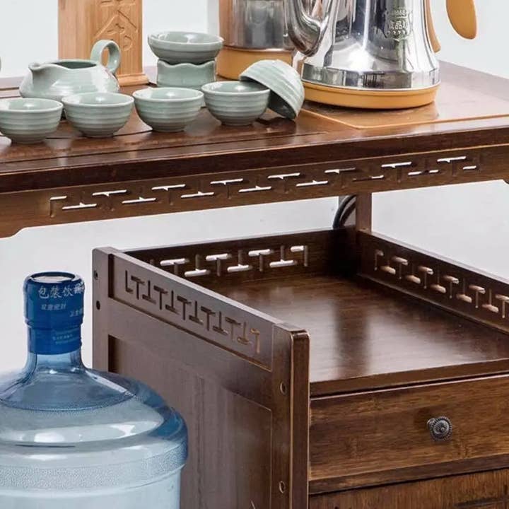 everythingbamboo – Bandeja de servir por atacado – Mesa de bambu Bamboo Gongfu Mesa de café Mesa de serviço com rodas