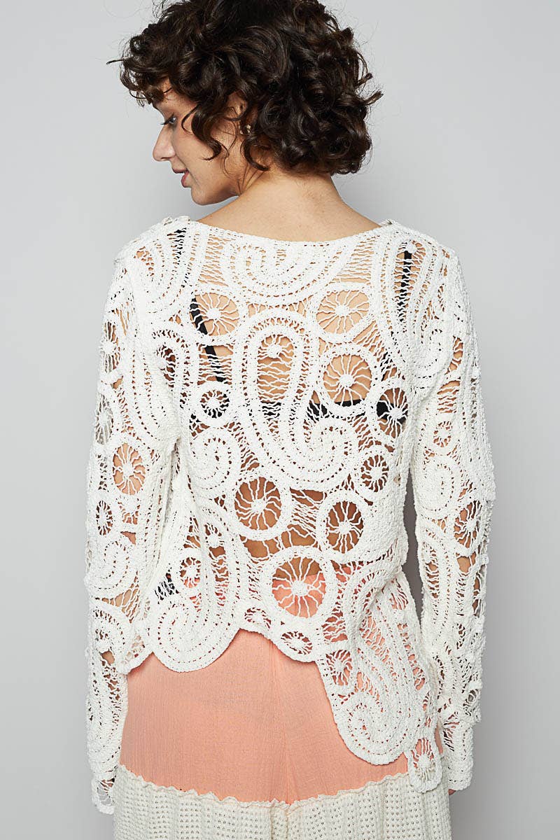 Pol Clothing - Wholesale Knit Top - Women's - Round Neck Long Sleeve Solid Crochet Top16