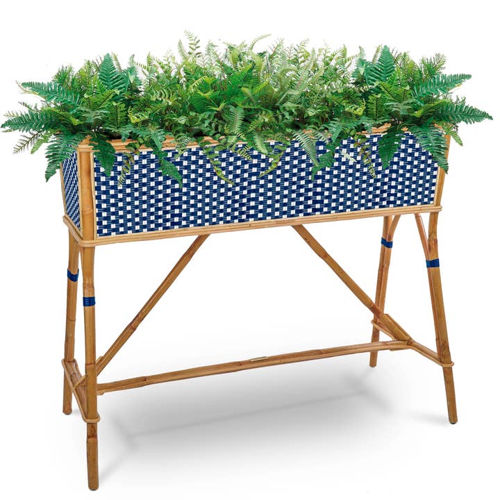 BONNECAZE - Wholesale Planter box - Lyon French Bistro Rattan Planter with Stand (Flower Box) - Small Squares - Navy Blue/White