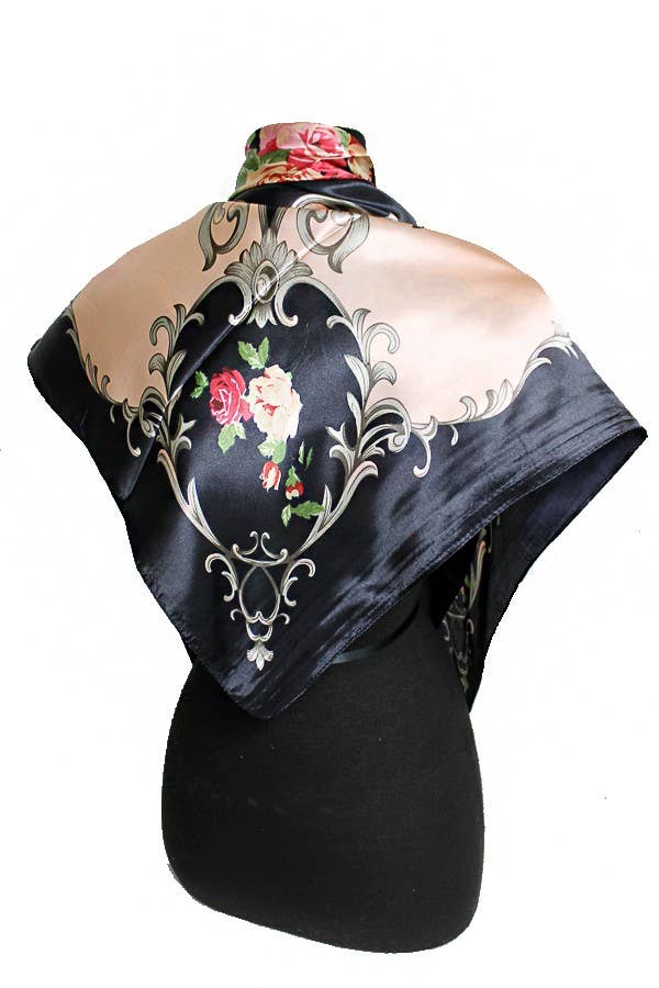 ASSORTED Rose And Golden Leaves Faux Silk Scarf for wholesale on Faire7