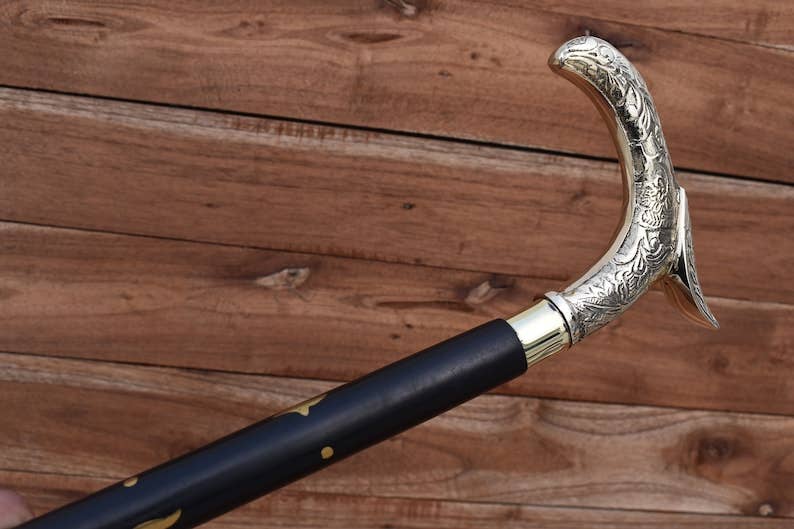 DDecorStore - Wholesale Decorative Tabletop Object - Antique Brass Walking Stick Cane For Adults,1