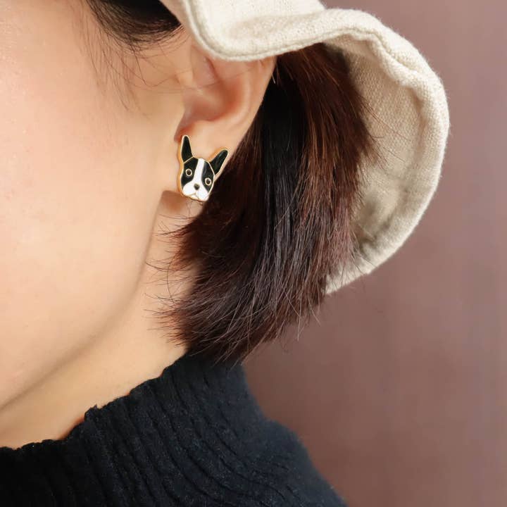 Miss Modi - Wholesale Stud/Post Earrings - French Bulldog Enamel Stud Earrings1