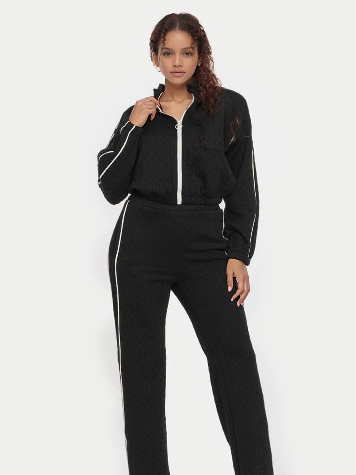 J2 FASHION - Vente Ensemble haut et pantalon (PAS d'intérieur) - Femme - Ensemble Veste Matelassée à Fermeture Éclair & Pantalon à Jambes Droites0