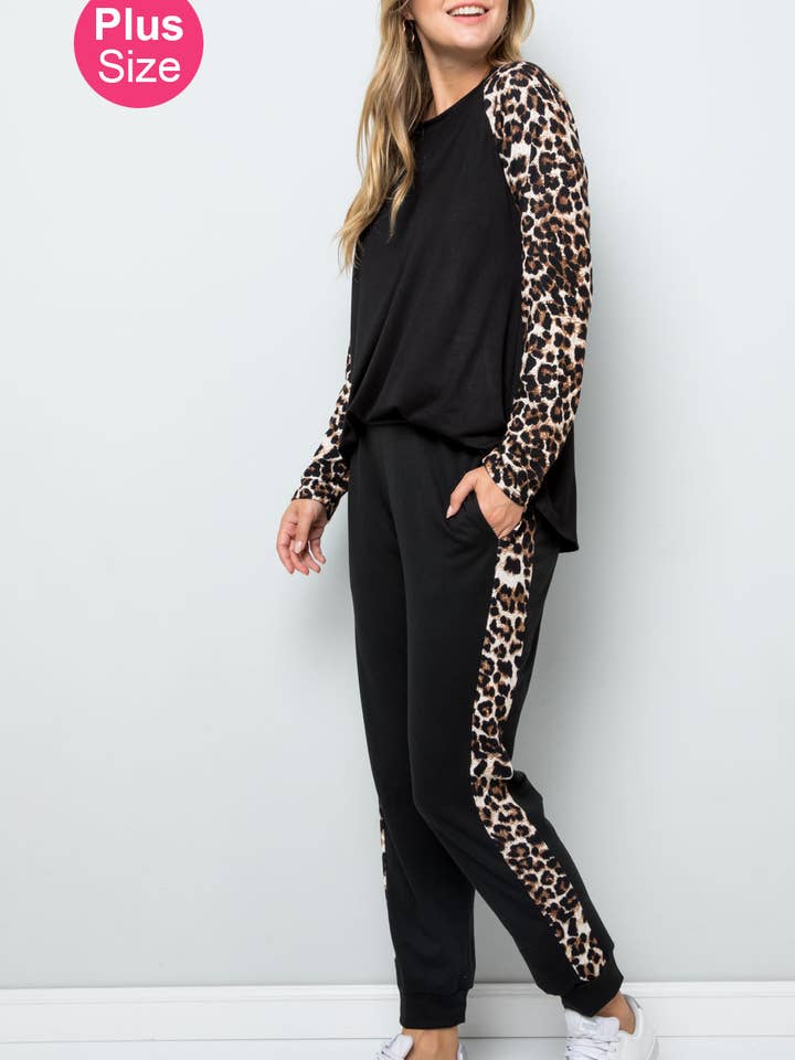 PLUS SWEATPANTS MED PLAID/DYR PRINT DETALJE -CP43655-PL for engroshandel hos Celeste Clothing