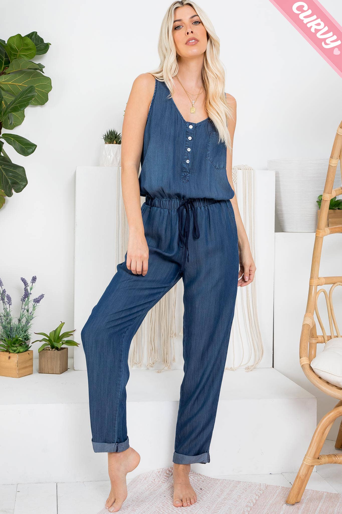 MEZCLILLA MONO DE MEZCLILLA DE UNA PIEZA CON BOTONES EN LA PARTE DELANTERA DE TALLA GRANDE de venta al por mayor en Faire12