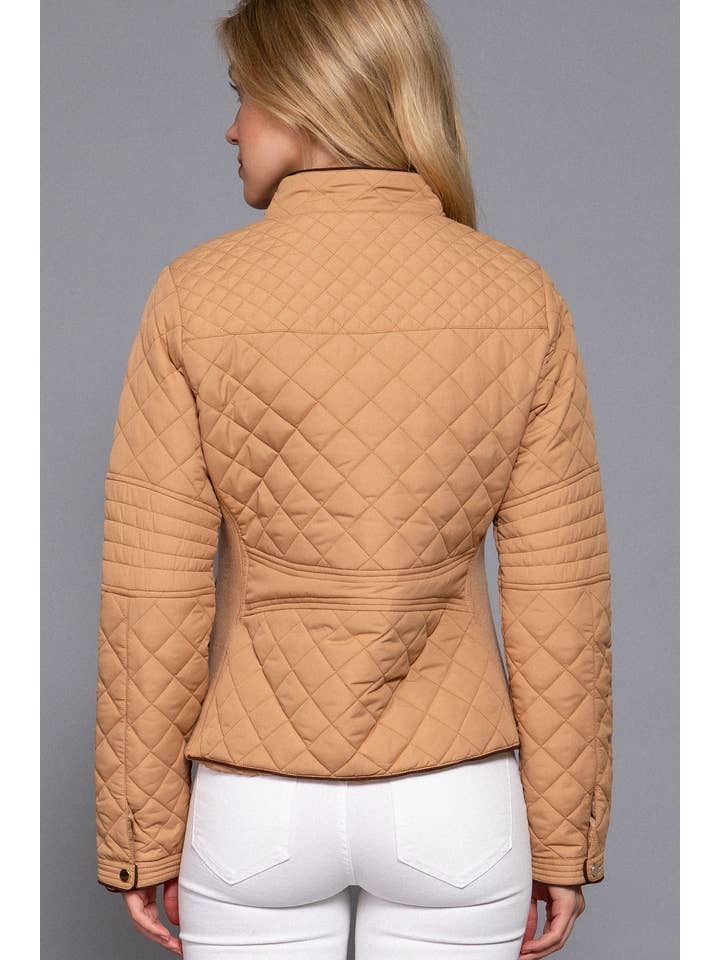 Active Basic | Active USA - Wholesale Puffer Jacket - Women's - Suede Piping Detail Rib Quilted Padding Jacket 24