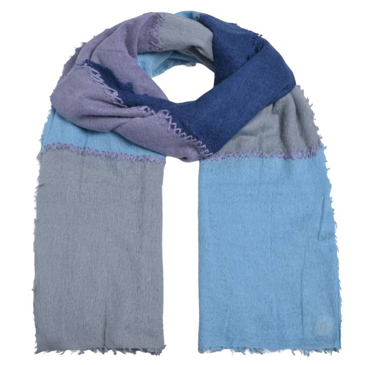 Cashmere Scarf Stripe-cs Multi with Stitching in Blue Bahia for wholesale by cute stuff GmbH
