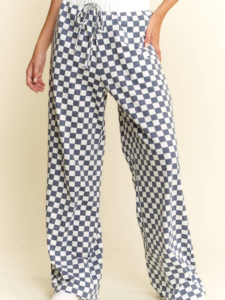 JADE BY JANE - Wholesale Pants - Women's - CHECKERED PRINT STRAIGHT LEG BOXER PANTS