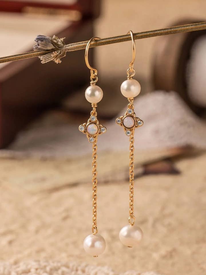 Earrings - Opal Pearl Dangle Earrings for wholesale by Camellia NYC