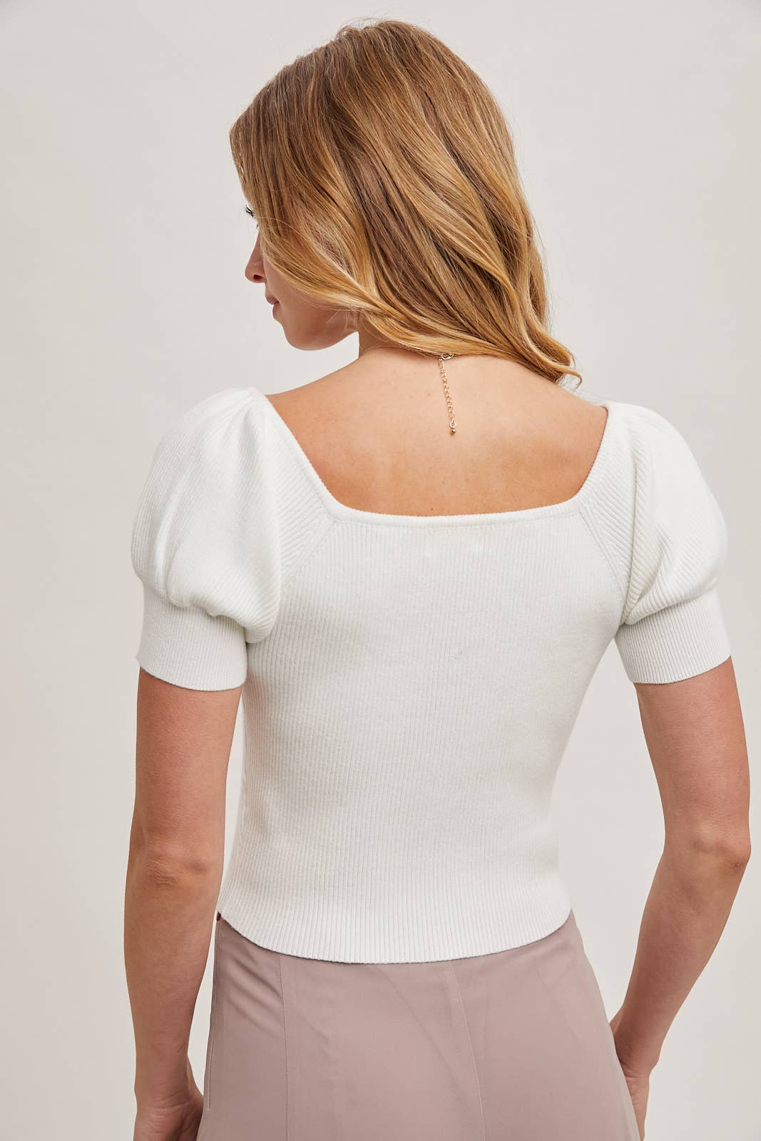 Peace Love Line - Wholesale Knit Top - Women's - PL6267 - SQAURE NECK PUFF SLEEVED KNIT TOP12