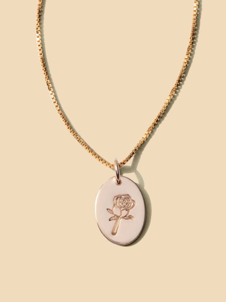 Rose • June Birth Flower Oval Necklace for wholesale by Everly Made