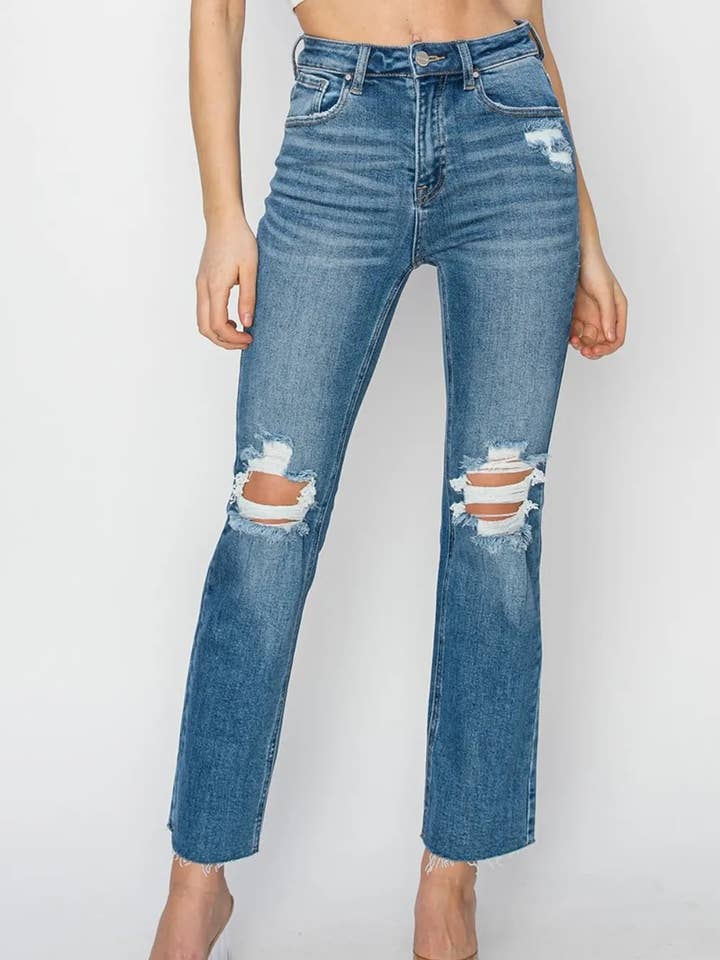 RISEN High Rise Distressed Ankle Jeans for wholesale by Queenado