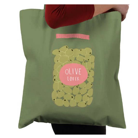 Illustrated Cotton Tote Bag - Olive Lover for wholesale by Olive and Clive