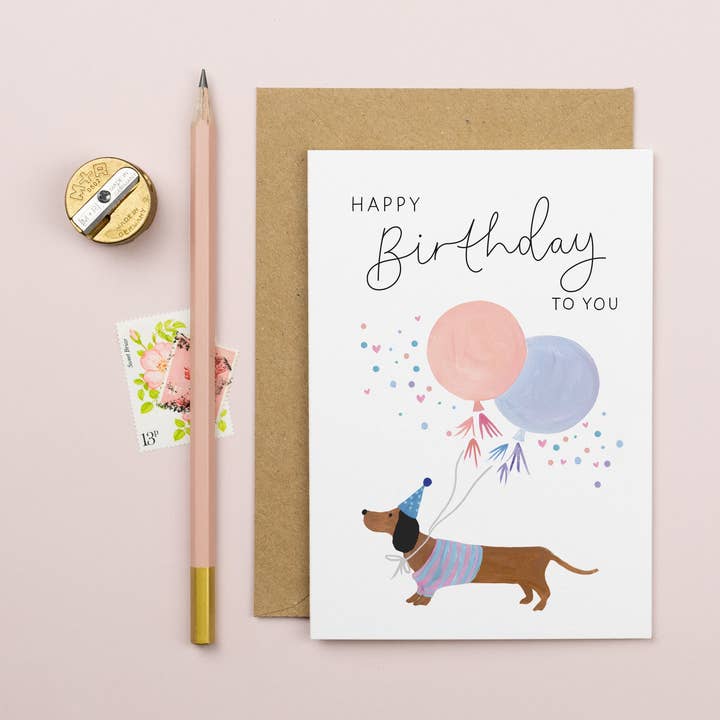 Birthday Sausage Dog Card for wholesale by Elizabeth Mugridge