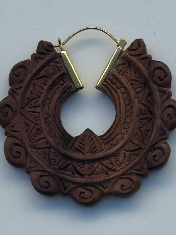 Lightweight Hand Carved Noso Wood Hoop Earrings for wholesale by The Curator