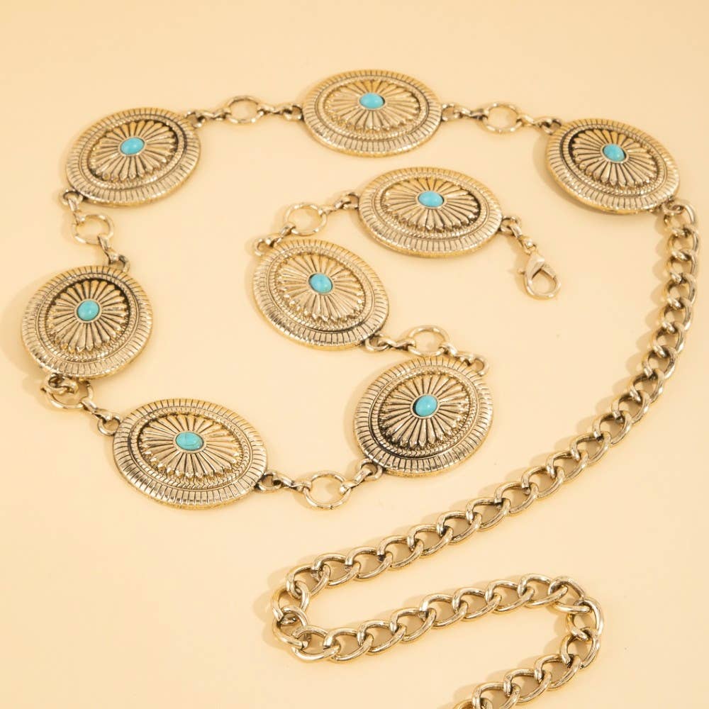 Anarchy Street – Engroshandel Bælte - Dame – Udsmykket vestlig concho skivekædebælte1