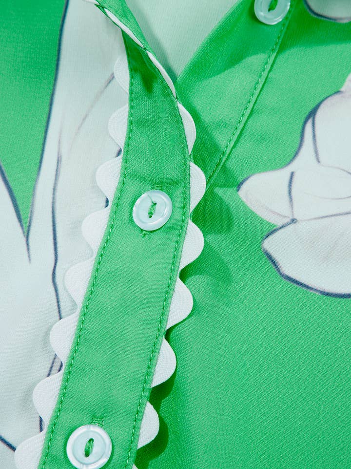 Aapparella - Vente Chemise à col boutonné – femme - Haut à boutons avec manches bouffantes et bordure en croquet floral | S-XL20