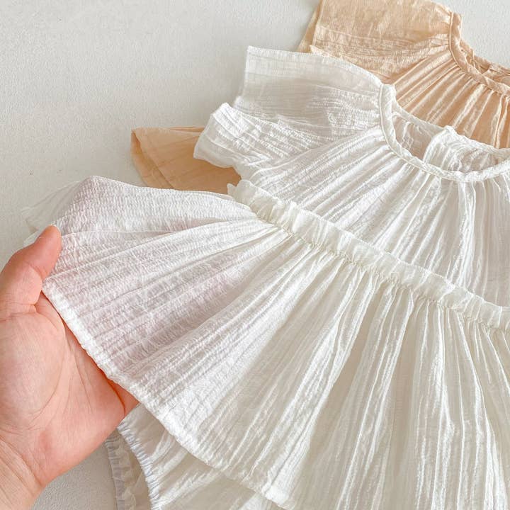 MyKids-USA® - Wholesale Bodysuit (Non-Footed) - Baby - Summer Arrival Baby Girls Cute Pleated Short Sleeves Solid Color Onesies