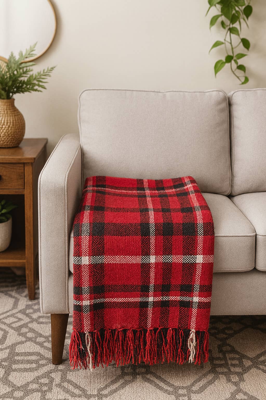 Red Chenille Woven Plaid Tassel 50"x60" Throw Blanket for wholesale on Faire