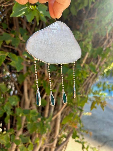 Stained glass stars and Talavera - Wholesale Suncatcher - Handmade Cloud Stained Glass Suncatcher with Raindrop Charms4