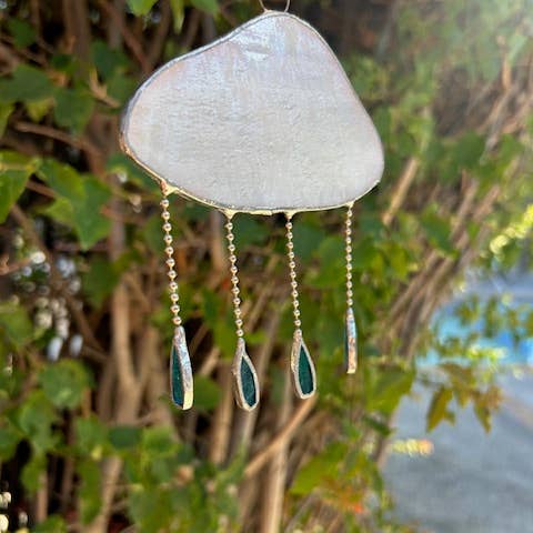 Stained glass stars and Talavera - Wholesale Suncatcher - Handmade Cloud Stained Glass Suncatcher with Raindrop Charms4