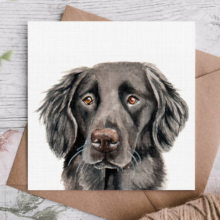 Black Flatcoat Retriever Birthday Card for wholesale by Cloud Jellybean Art