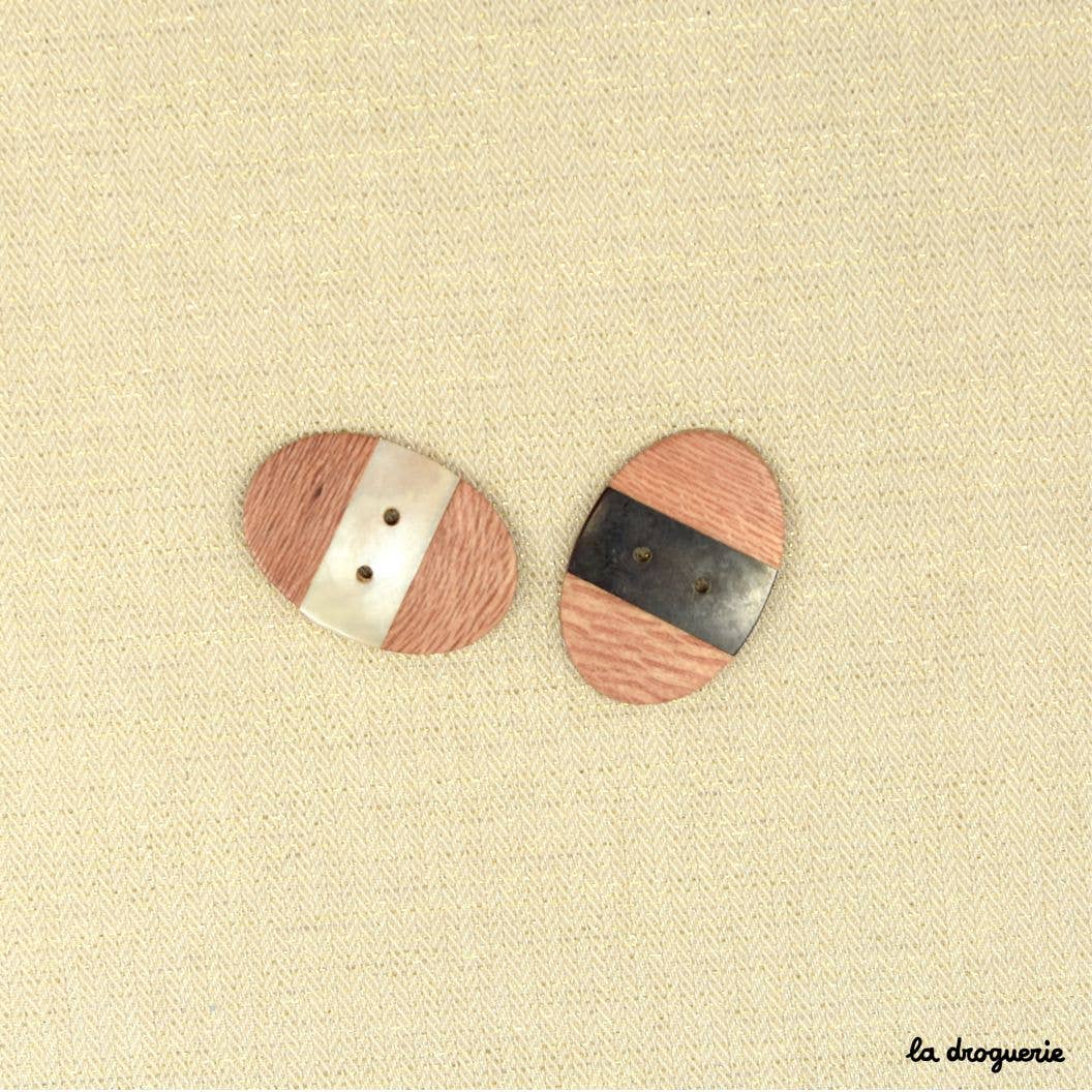 LA DROGUERIE - Wholesale Drukknoop/naaiknoop - Knop "Exotisch ovaal hout + parelmoer" 35 x 24 mm2