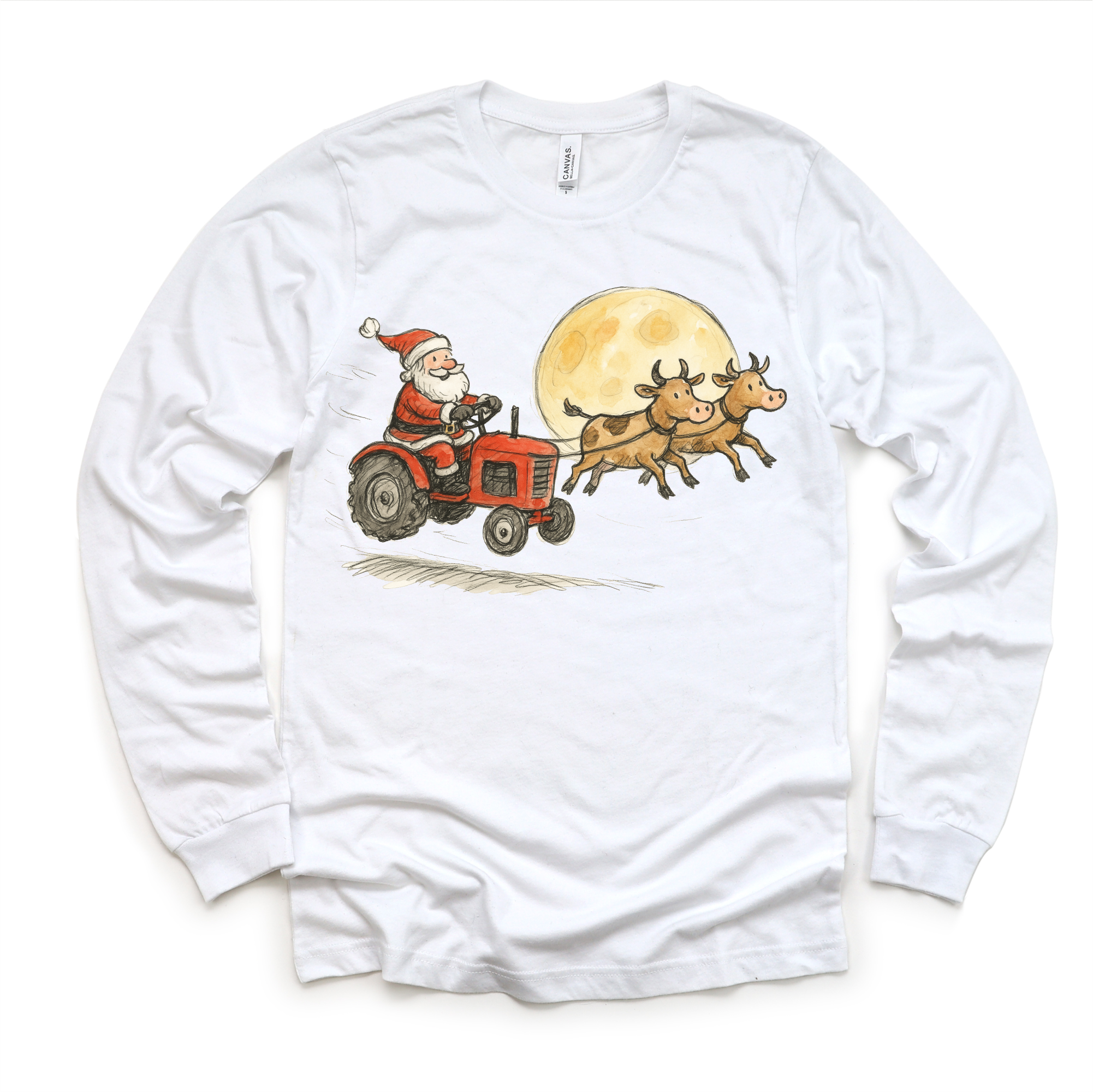 Madi Moosh – T-shirts estampadas – Criança por atacado – Camisola de Natal Infantil - Trator do Pai Natal e Vacas na Quinta3