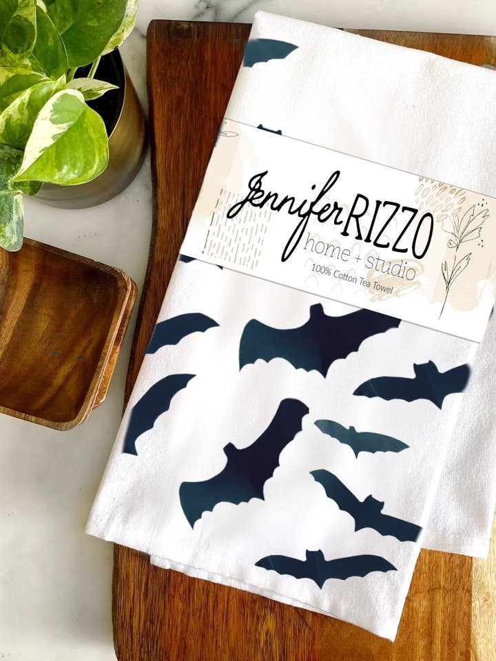 Going Batty Flying Bats Cotton Tea Towel for wholesale by Jennifer Rizzo Design Company