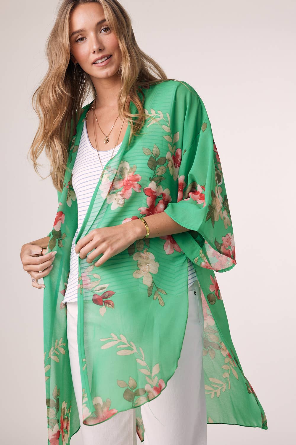 APPLE GREEN FLORAL CHIFFON KIMONO for wholesale on Faire8