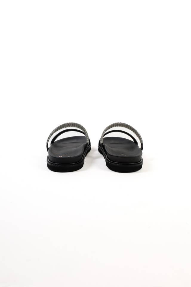 KMB Shoes - Wholesale Sandals - Women's - JULS BLACK – 2 Strap Footbed Sandals with Strass Decoration