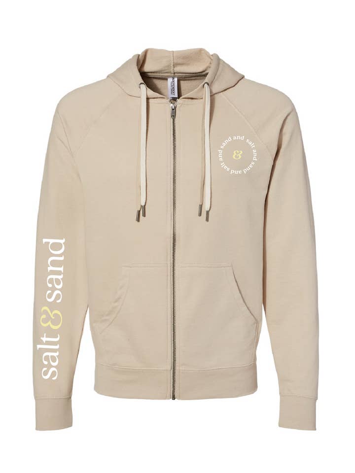 Icon Lightweight Loopback Terry Full-Zip Hooded Sweatshirt / Sand / Summer for wholesale by Salt & Sand