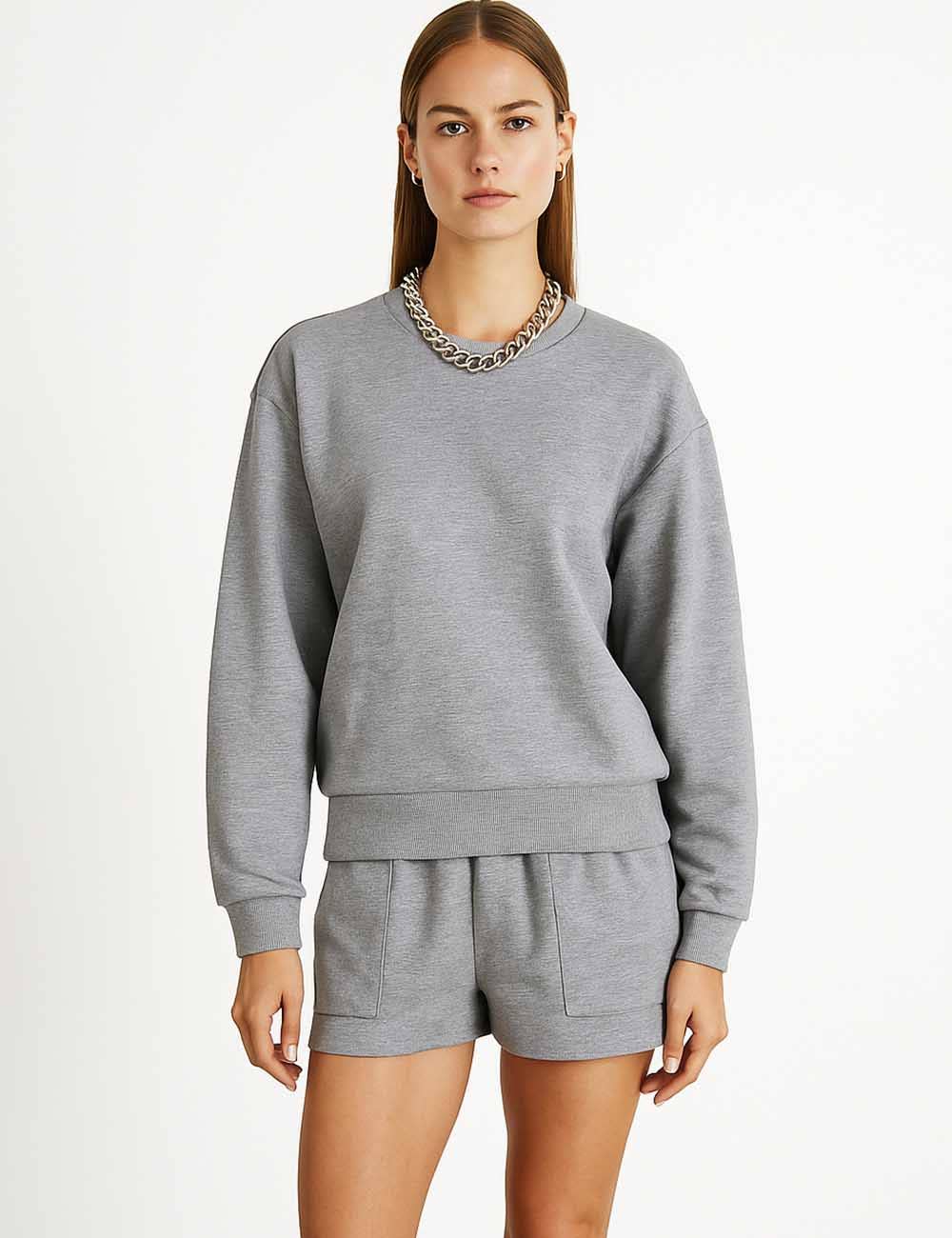 Sweetkama - Wholesale Lounge Set - Women's - Ladies Solid Color Long Sleeves Sweatshirt & Shorts Set13