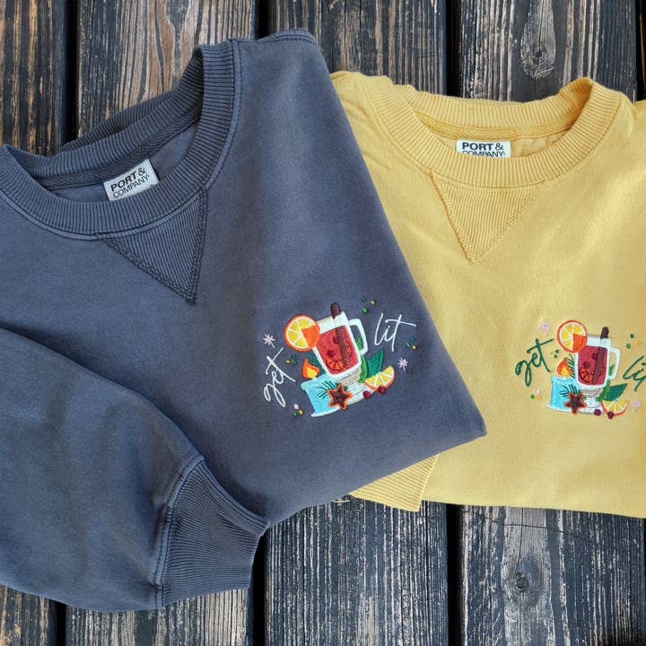 Get Lit, Mulled Wine - Embroidered Garment-Dyed Crewneck (Co for wholesale by Cinci Made Embroidery