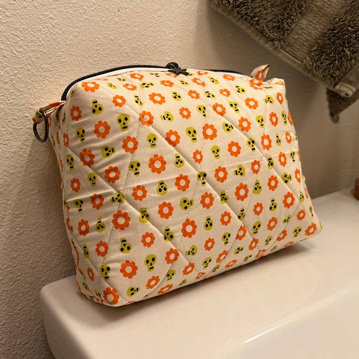 Retro Skulls Quilted Makeup Bag for wholesale by Cholla Street Studios